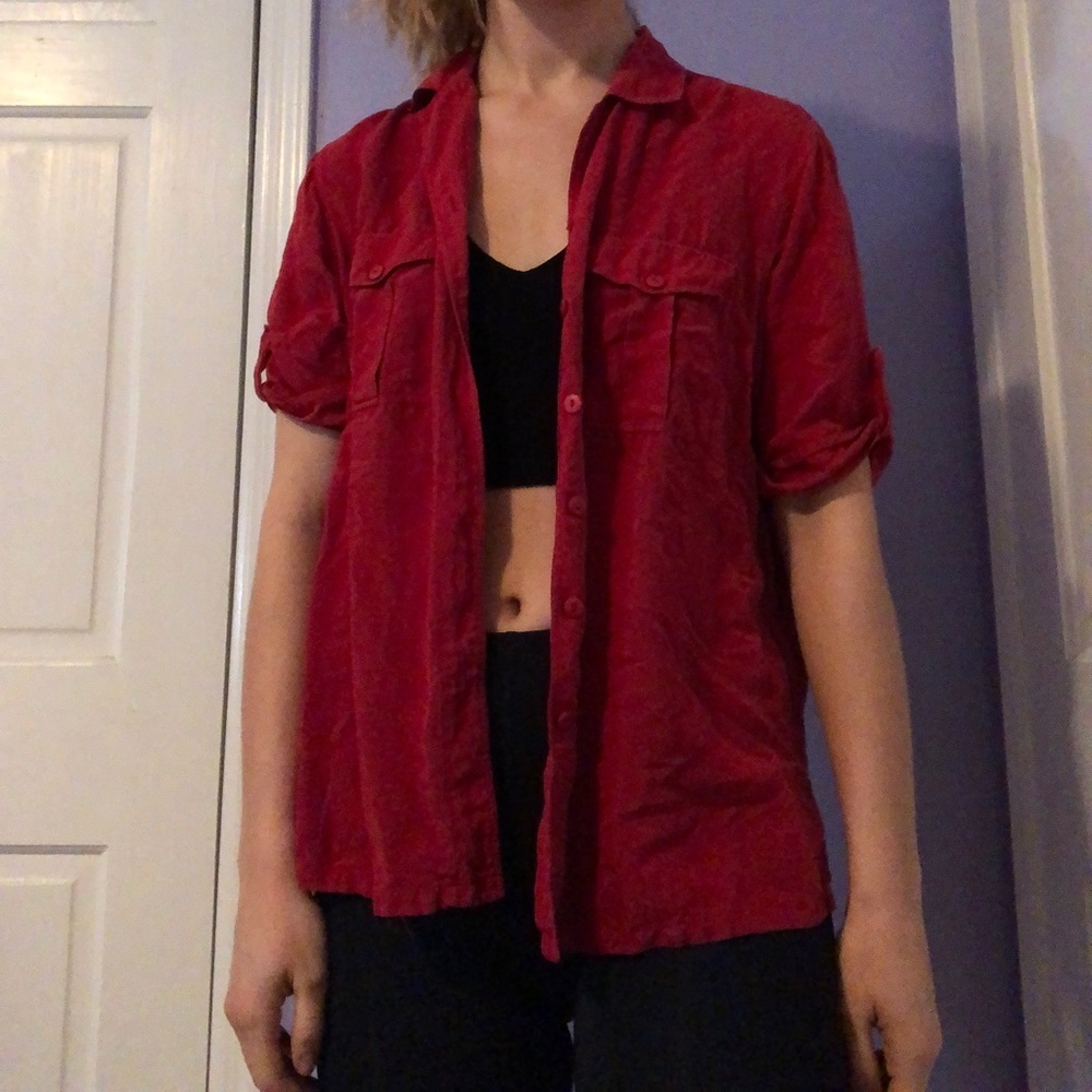 Sheer red button up top